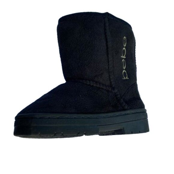 bebe Girls Black Suede Fabric Booties, Lined with Faux Fur, Rubber Soles, sz 7 - Picture 3 of 11